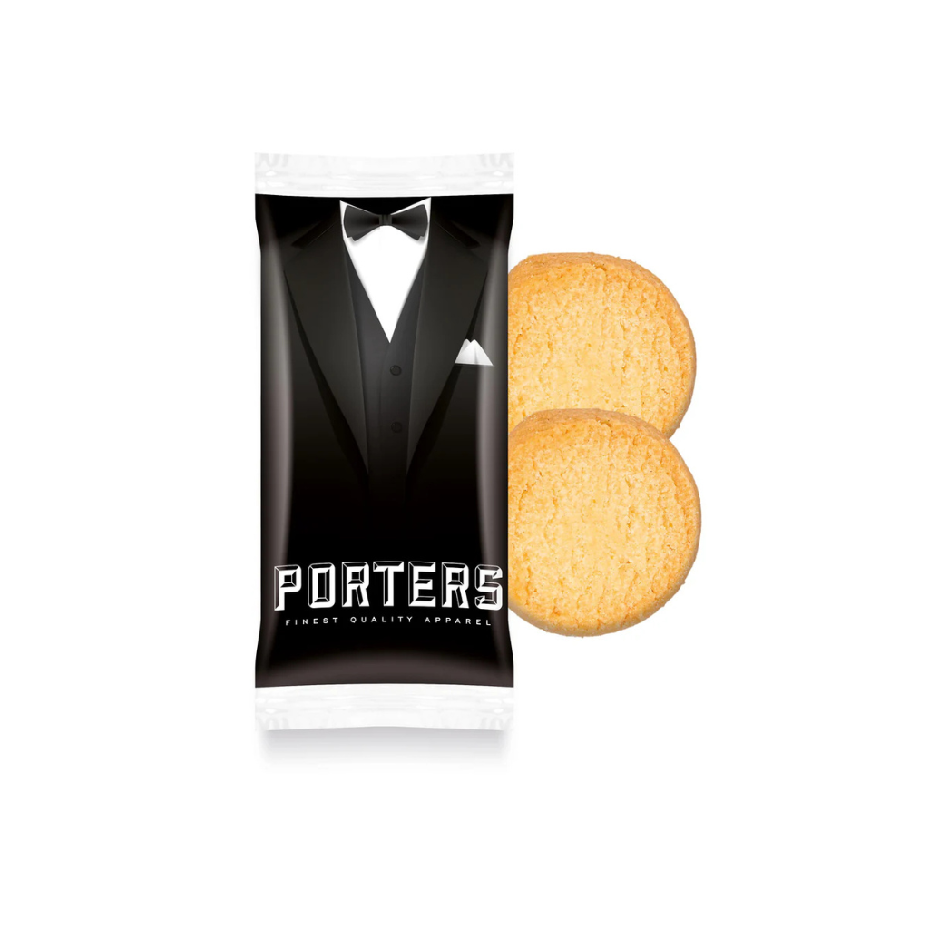 Shortbread next to a branded tin
