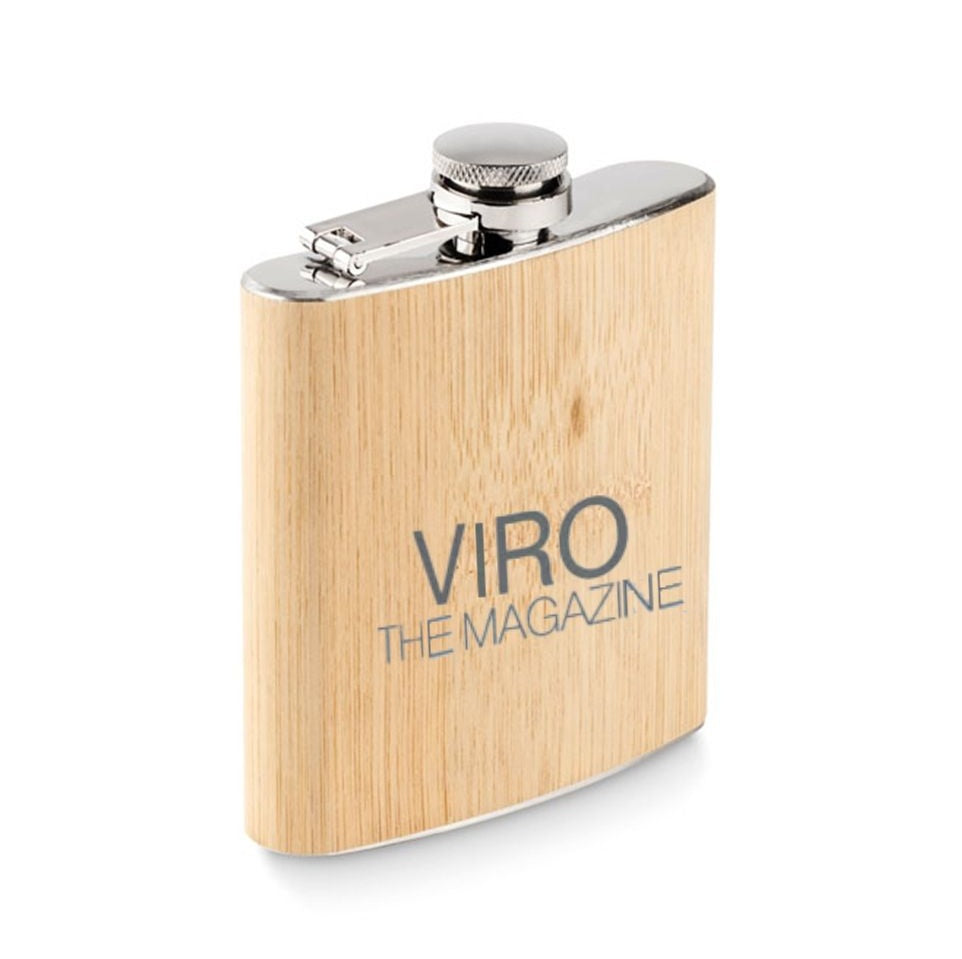 Branded Bamboo slim hip flask 175ml
