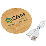 Branded Bamboo Round Wireless Charger - UK Express Delivery Wireless Chargers