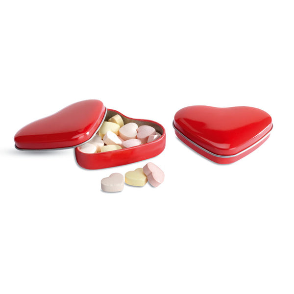 Branded Heart tin box with candies