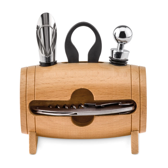 Branded 4 pcs wine set in wooden stand