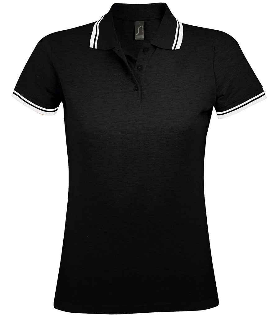 SOL'S Ladies Pasadena Tipped Cotton Piqué Polo Shirt Black/White