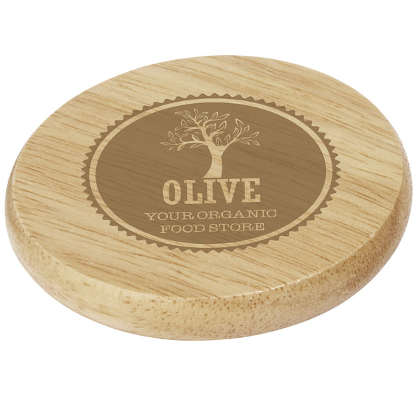 Branded Scoll wooden coaster with bottle opener
