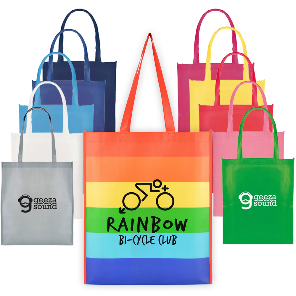 Branded Eco Friendly non woven PP long handled shopper with gusset