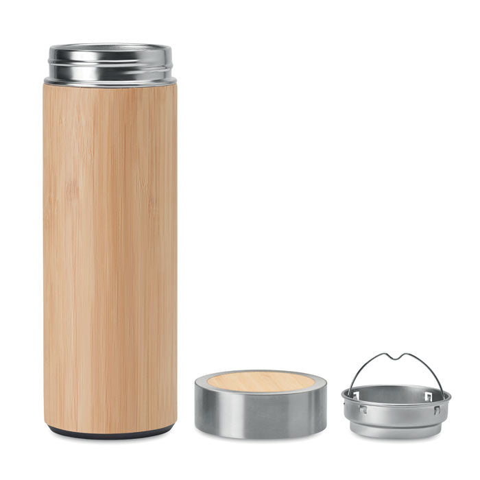 Double wall bamboo flask with tea infuser 400ml