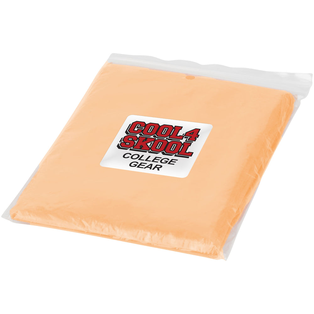 Branded Ziva disposable rain poncho with storage pouch