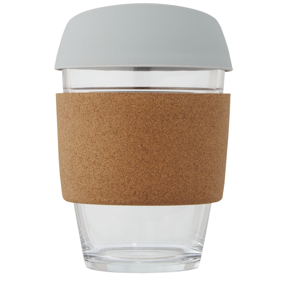 Lidan 360 ml borosilicate glass tumbler with cork grip and silicone lid