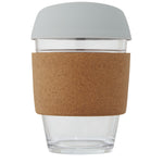 Lidan 360 ml borosilicate glass tumbler with cork grip and silicone lid