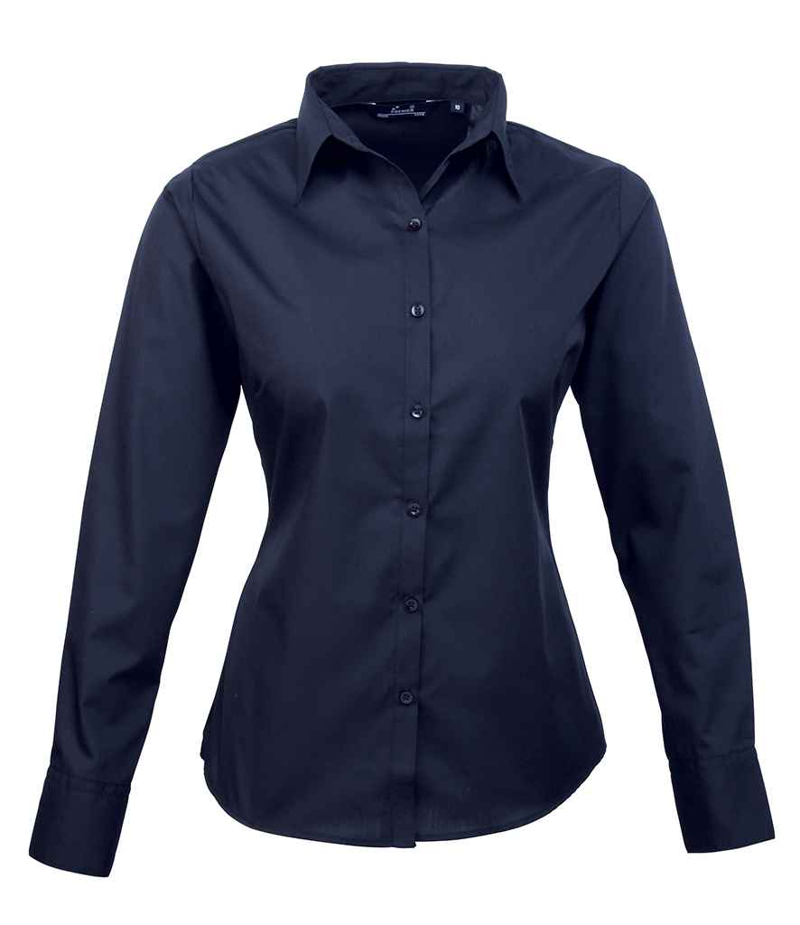 Premier Ladies Long Sleeve Poplin Blouse Navy