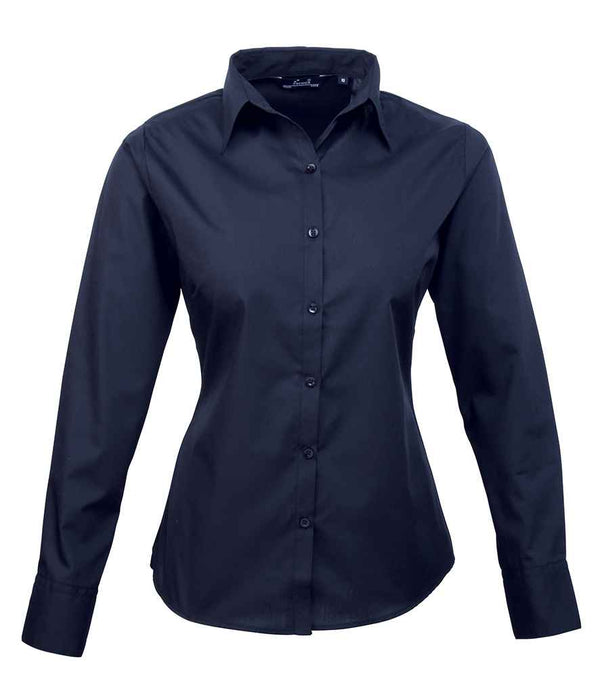 Premier Ladies Long Sleeve Poplin Blouse Navy