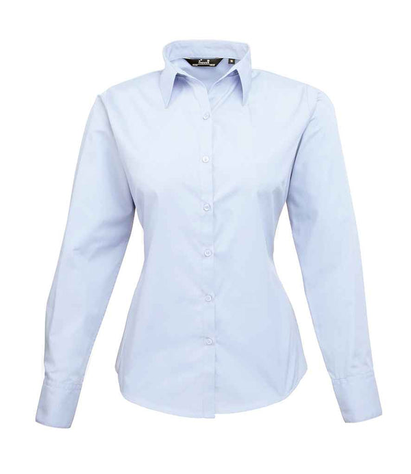 Premier Ladies Long Sleeve Poplin Blouse Light Blue