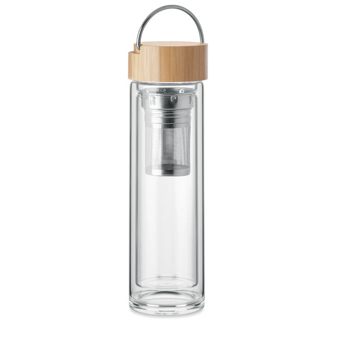 Double wall glass bottle 400ml with Handle