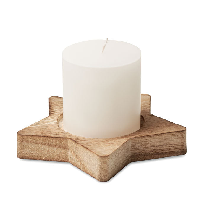 Candle on star shaped wooden base