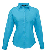 Premier Ladies Long Sleeve Poplin Blouse Turquoise Blue