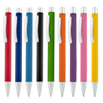Branded TRAVIS SOFT FEEL ball pen with chrome trim