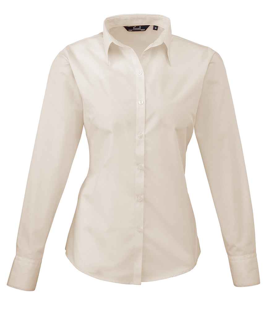 Premier Ladies Long Sleeve Poplin Blouse Natural