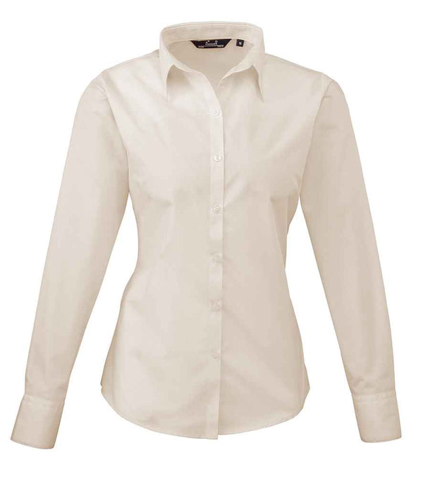 Premier Ladies Long Sleeve Poplin Blouse Natural