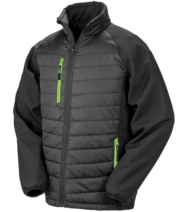 Result Genuine Recycled Compass Padded Jacket Black/Lime Green