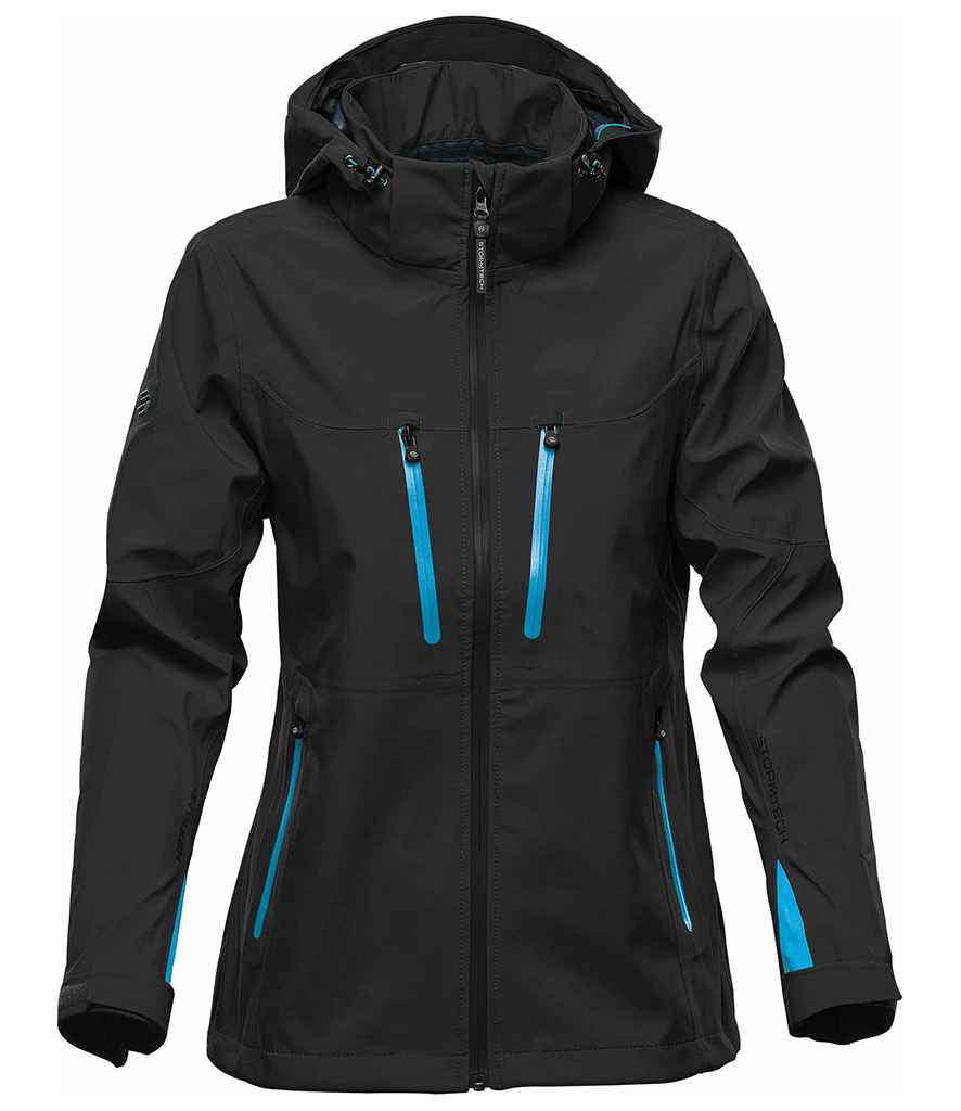 Stormtech Ladies Patrol Hooded Soft Shell Jacket Black/Electric Blue