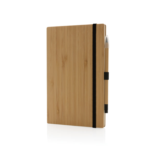 Branded Bamboo notebook and infinity pencil set