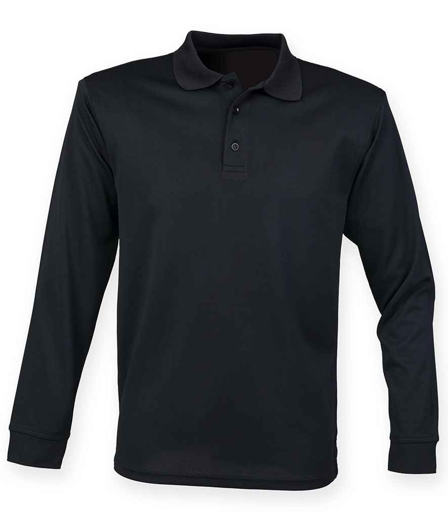 Henbury Unisex Long Sleeve Coolplus® Piqué Polo Shirt Black