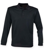 Henbury Unisex Long Sleeve Coolplus® Piqué Polo Shirt Black