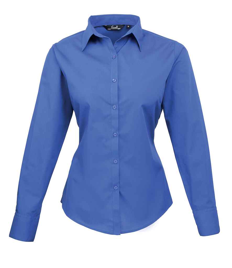 Premier Ladies Long Sleeve Poplin Blouse Royal Blue