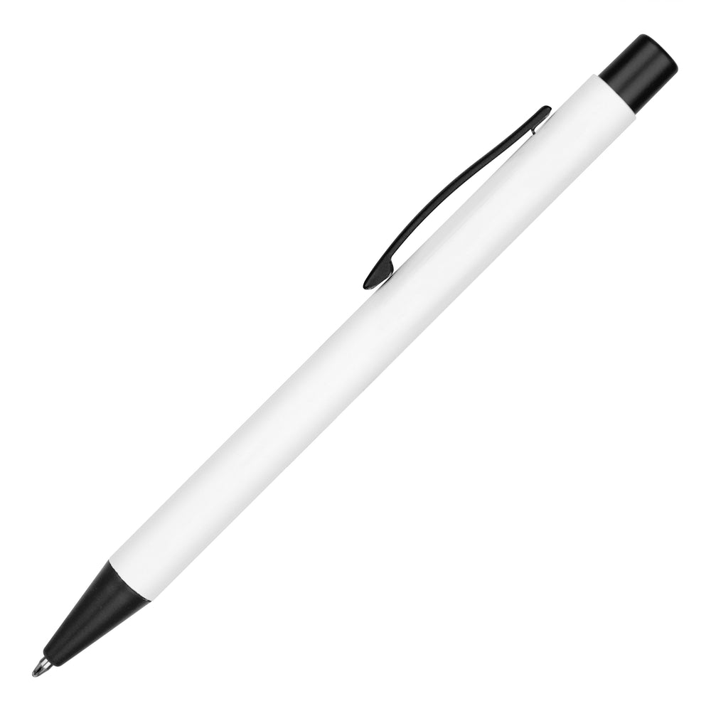 Branded TRAVIS COLOUR Ball Pen in White with trim