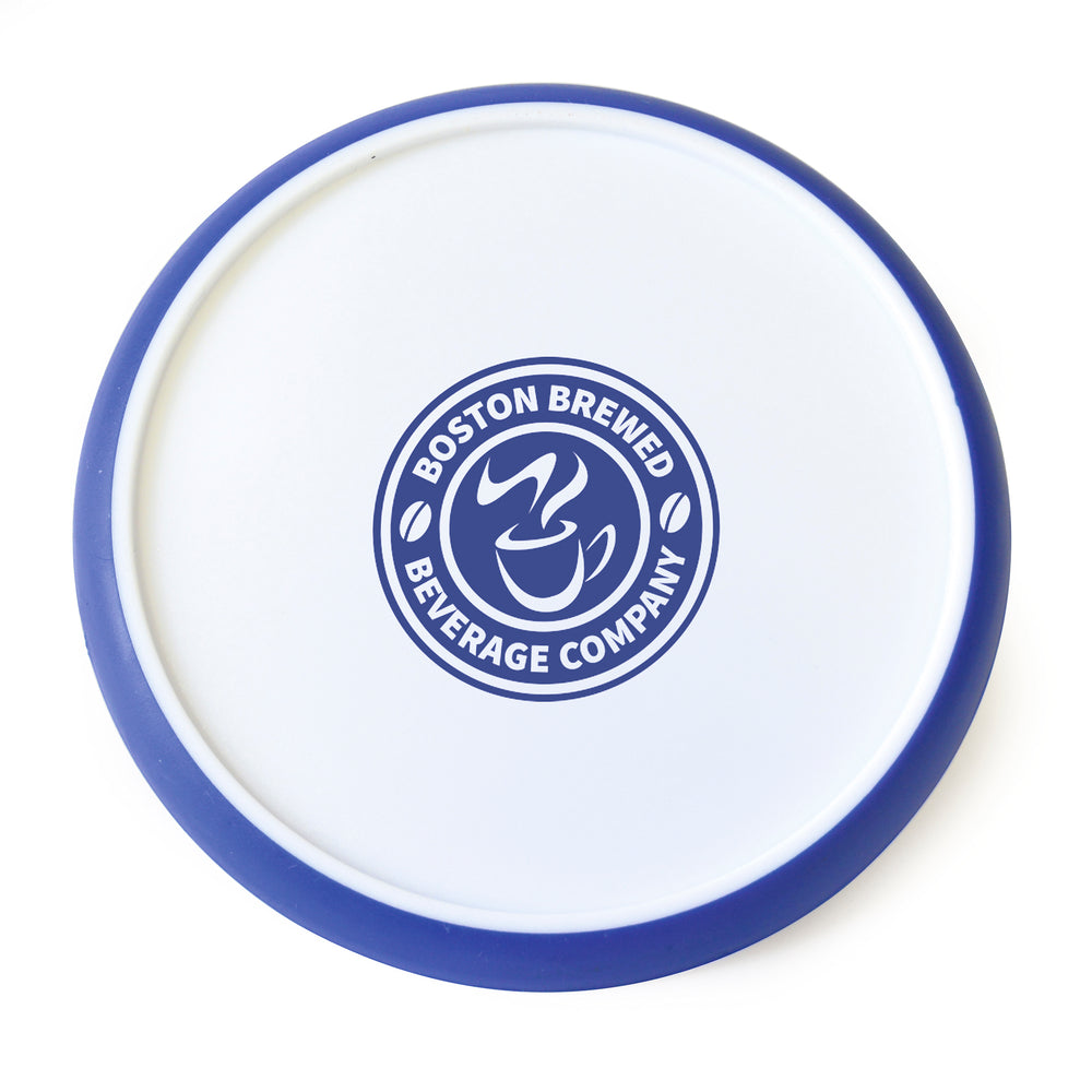 Branded Disk Coaster Round White plastic coaster with trim