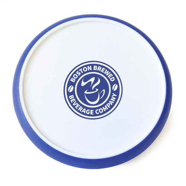 Branded Disk Coaster Round White plastic coaster with trim