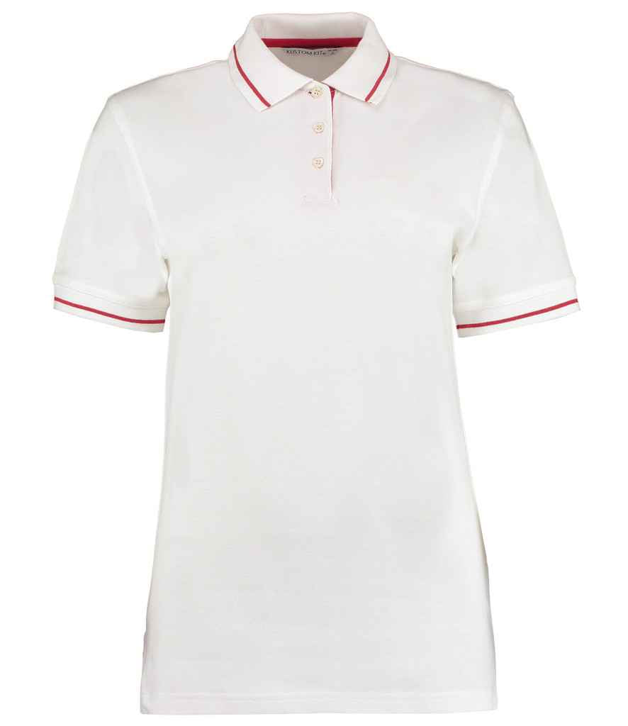 Kustom Kit Ladies St Mellion Tipped Cotton Piqué Polo Shirt White/Red