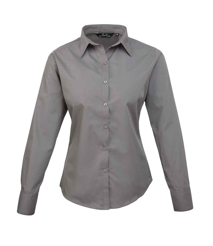 Premier Ladies Long Sleeve Poplin Blouse Dark Grey