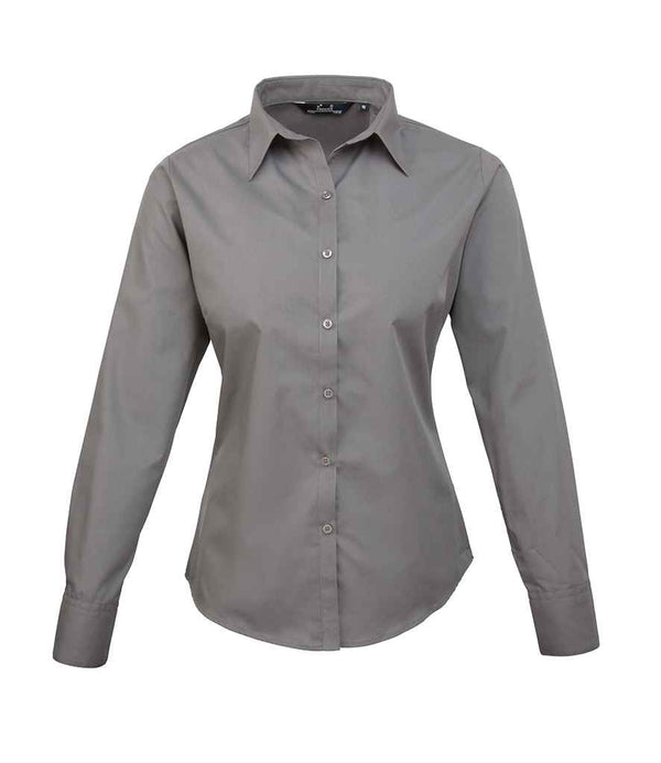 Premier Ladies Long Sleeve Poplin Blouse Dark Grey