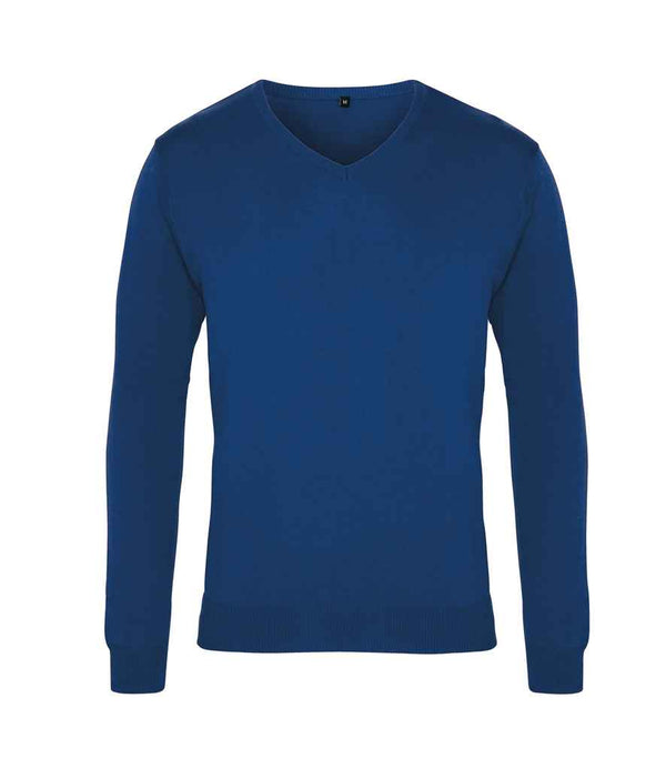 Premier Knitted Cotton Acrylic V Neck Sweater Royal Blue