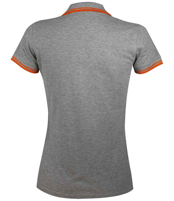 SOL'S Ladies Pasadena Tipped Cotton Piqué Polo Shirt Grey Marl/Orange