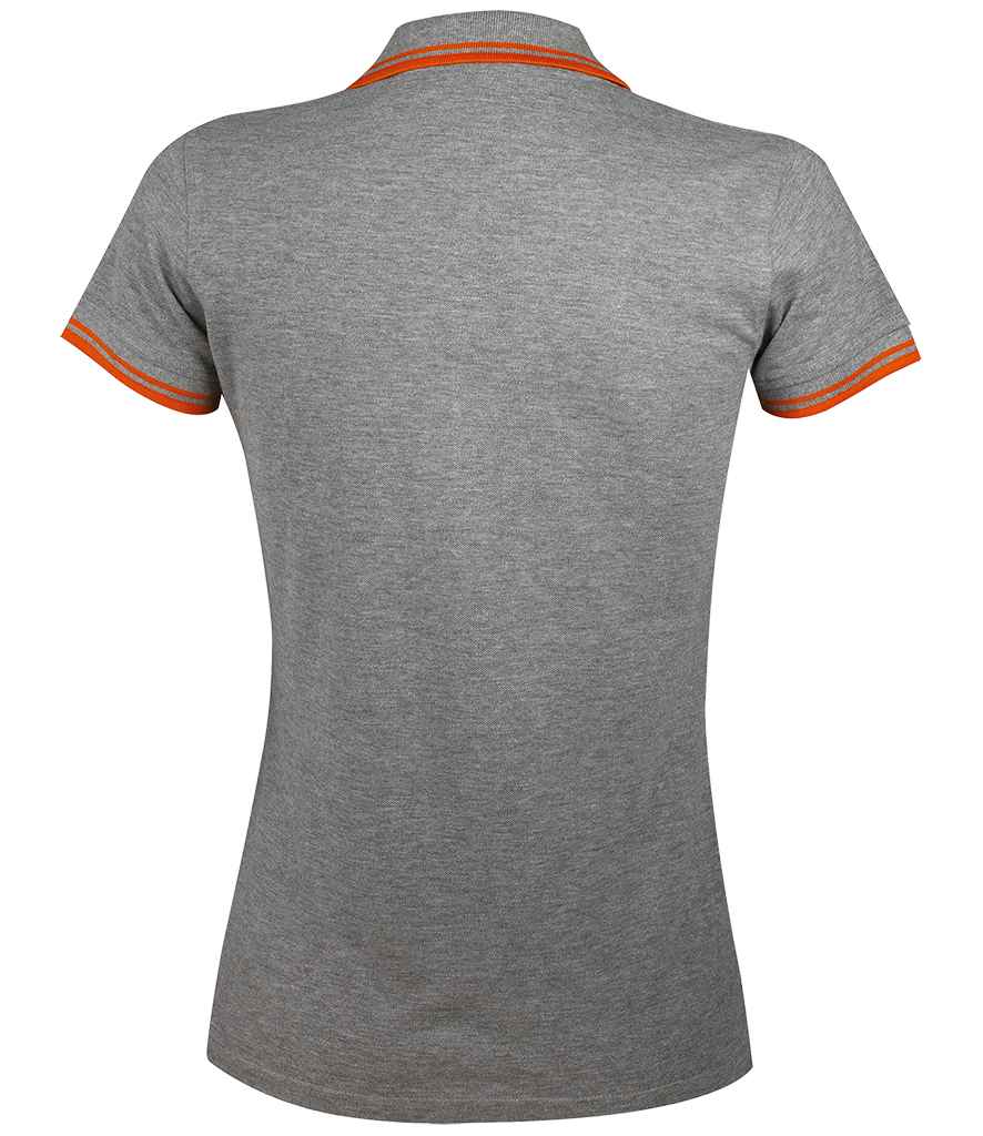 SOL'S Ladies Pasadena Tipped Cotton Piqué Polo Shirt Grey Marl/Orange