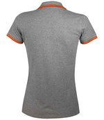 SOL'S Ladies Pasadena Tipped Cotton Piqué Polo Shirt Grey Marl/Orange