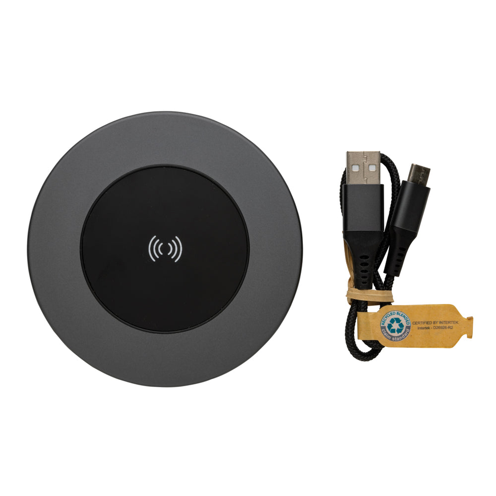 Branded Terra RCS recycled aluminium 10W wireless charger