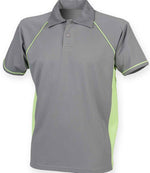 Finden + Hales Performance Piped Polo Shirt Grey/Lime Green