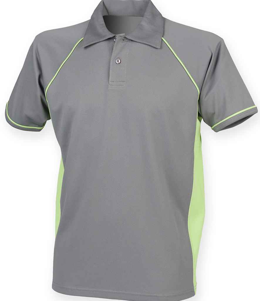 Finden + Hales Performance Piped Polo Shirt Grey/Lime Green