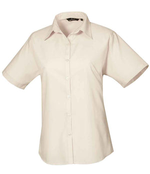 Premier Ladies Short Sleeve Poplin Blouse Natural