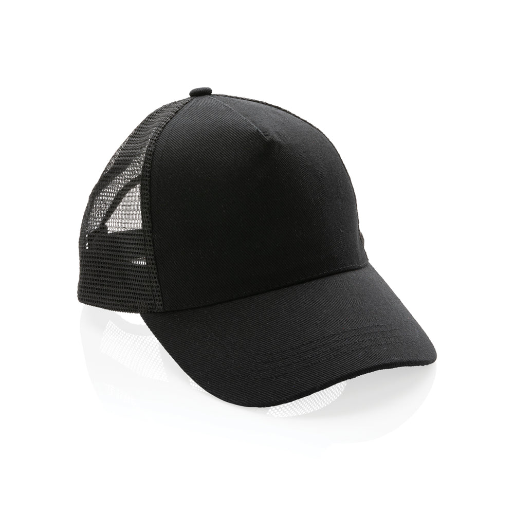 Branded Impact AWARE™ Brushed rcotton 5 panel trucker cap 190gr