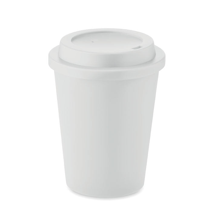 Branded Double wall tumbler PP 300 ml with drinking lid