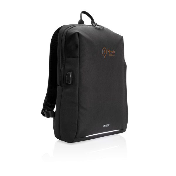 Branded Swiss Peak AWARE™ RFID and USB A laptop backpack