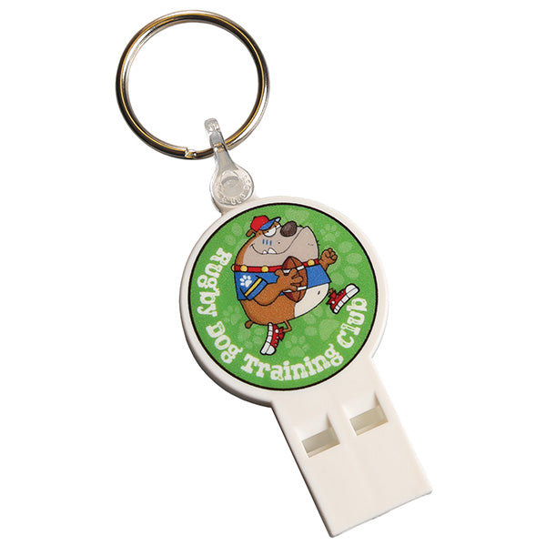 White Plastic Whistle Keyring with LED Light Printed Full Colour