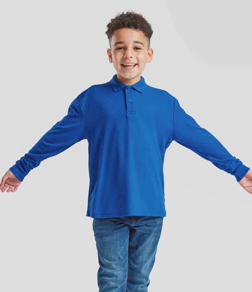 Fruit of the Loom Kids Long Sleeve Poly/Cotton Piqué Polo Shirt Royal Blue