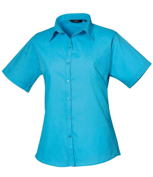 Premier Ladies Short Sleeve Poplin Blouse Turquoise Blue
