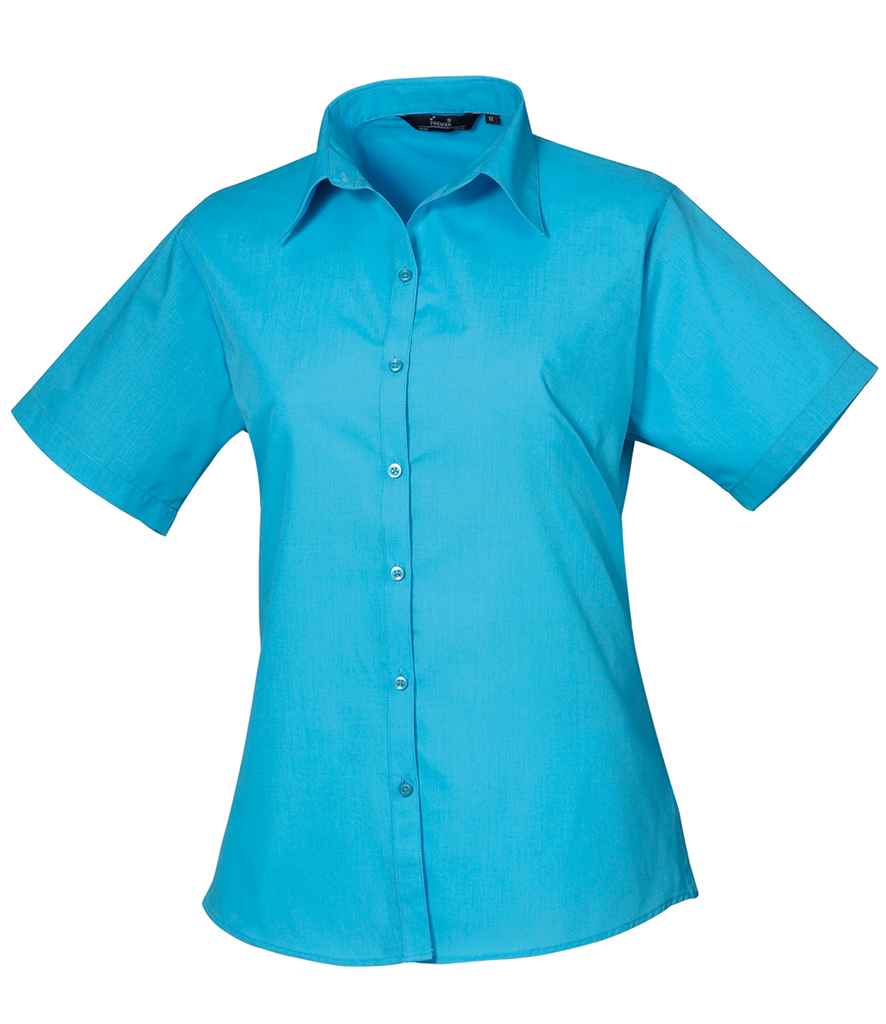 Premier Ladies Short Sleeve Poplin Blouse Turquoise Blue