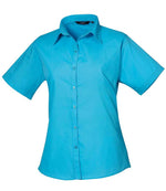Premier Ladies Short Sleeve Poplin Blouse Turquoise Blue