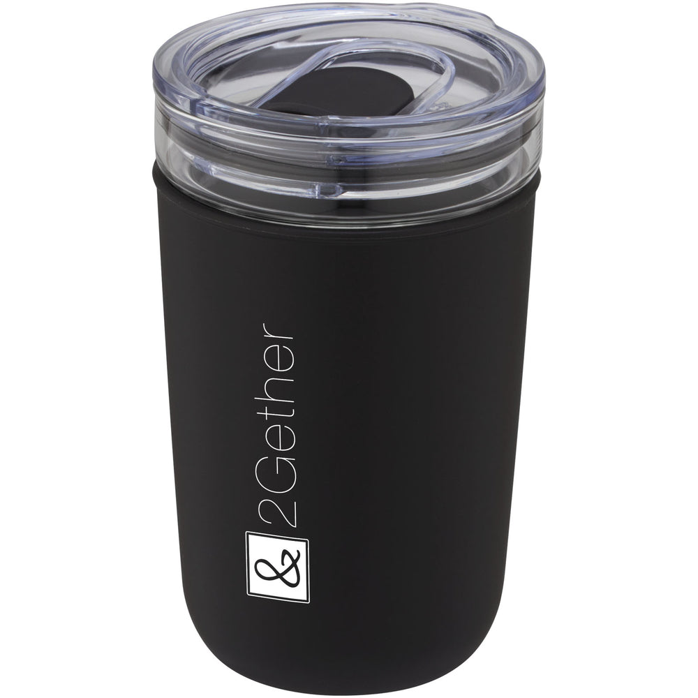 Branded Bello 420 ml glass tumbler with recycled plastic outer wall